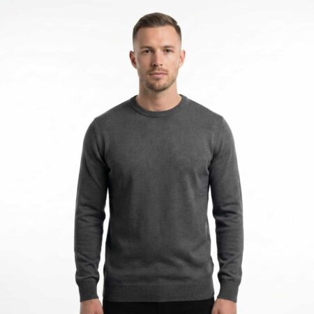 Men’s Classic Crew Neck Knitted Jumper – Premium Cotton Blend, Charcoal Grey Smart Casual Pullover
